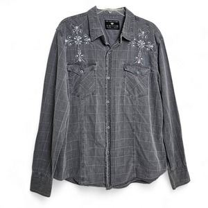 Pop Icon Clothing Men's Gray Button-down Embroidered Shirt Size XL